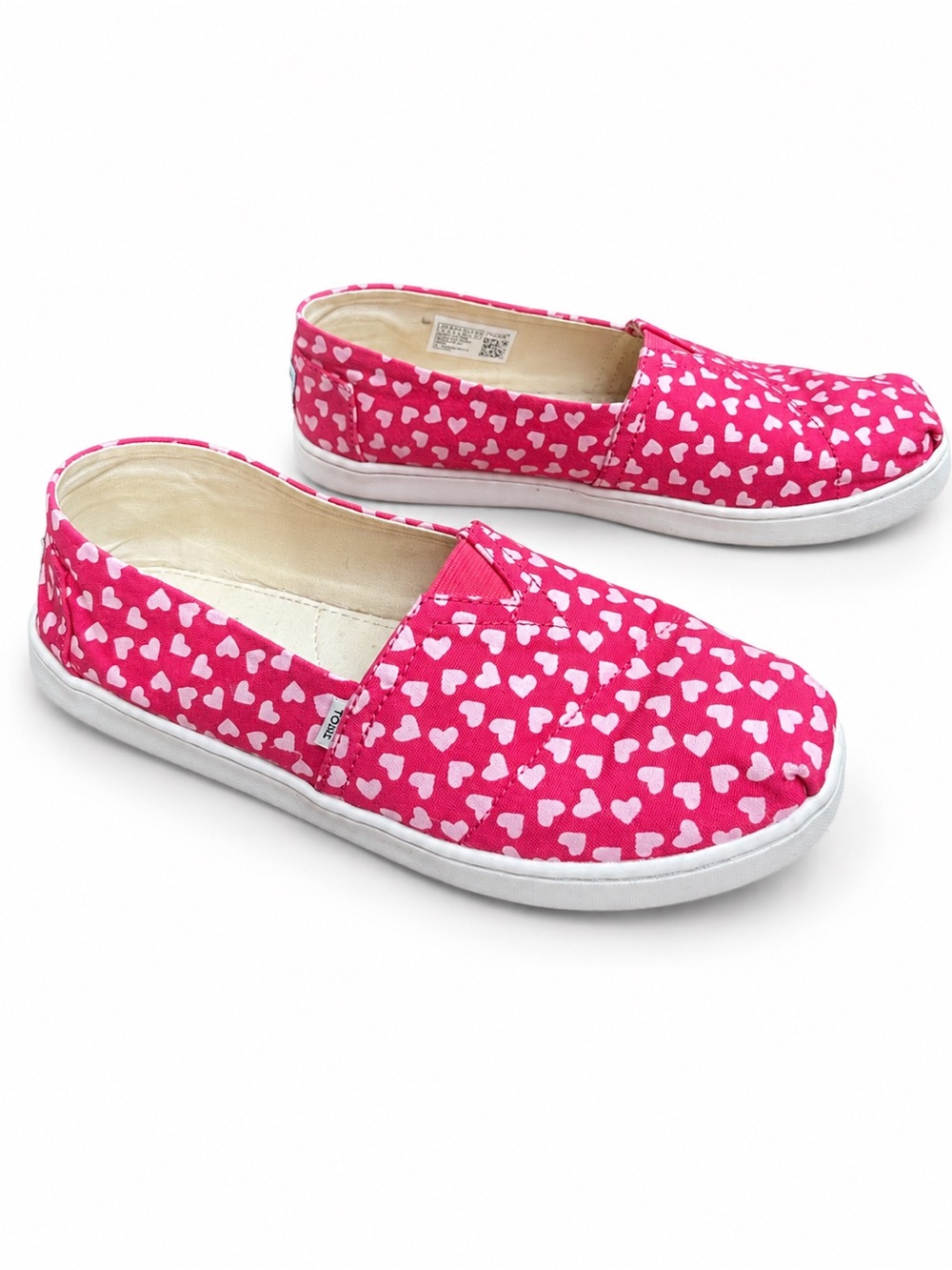 TOMS Pink Heart Print Slip-On Shoes Women’s Casual Canvas Flats